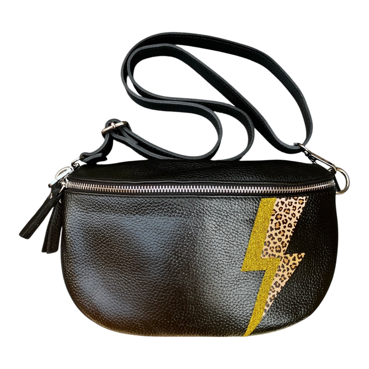 Superhero bum bag - black, gold & leopard print flash