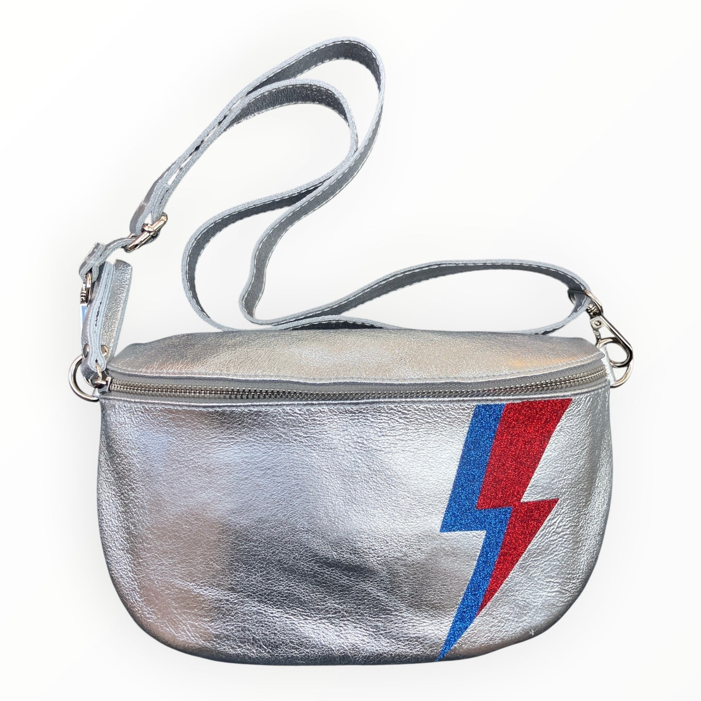 Superhero bum bag - silver, blue & red flash