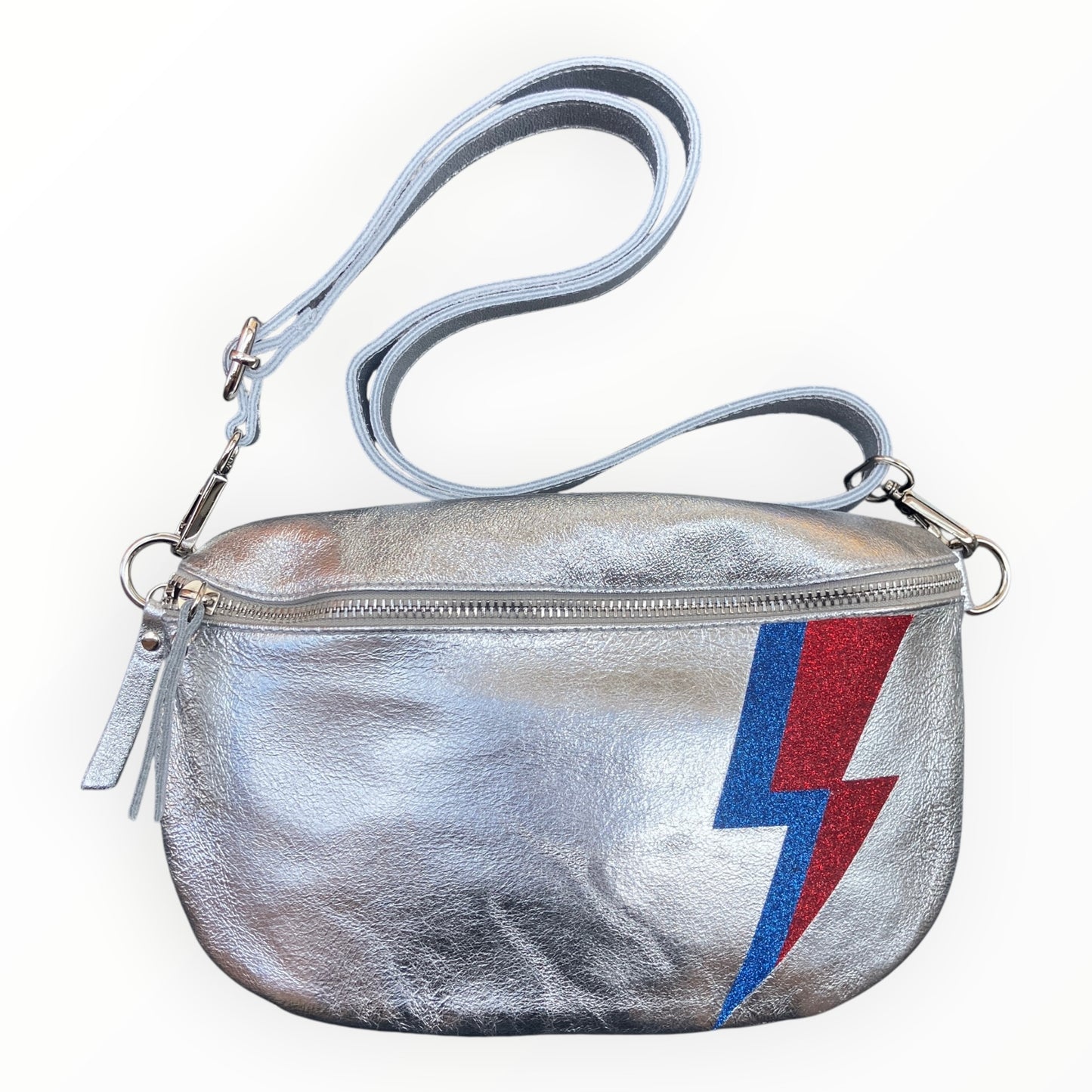 Superhero bum bag - silver, blue & red flash