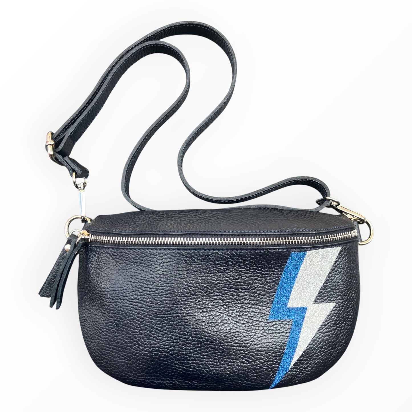 Superhero bum bag - navy blue, blue & silver flash