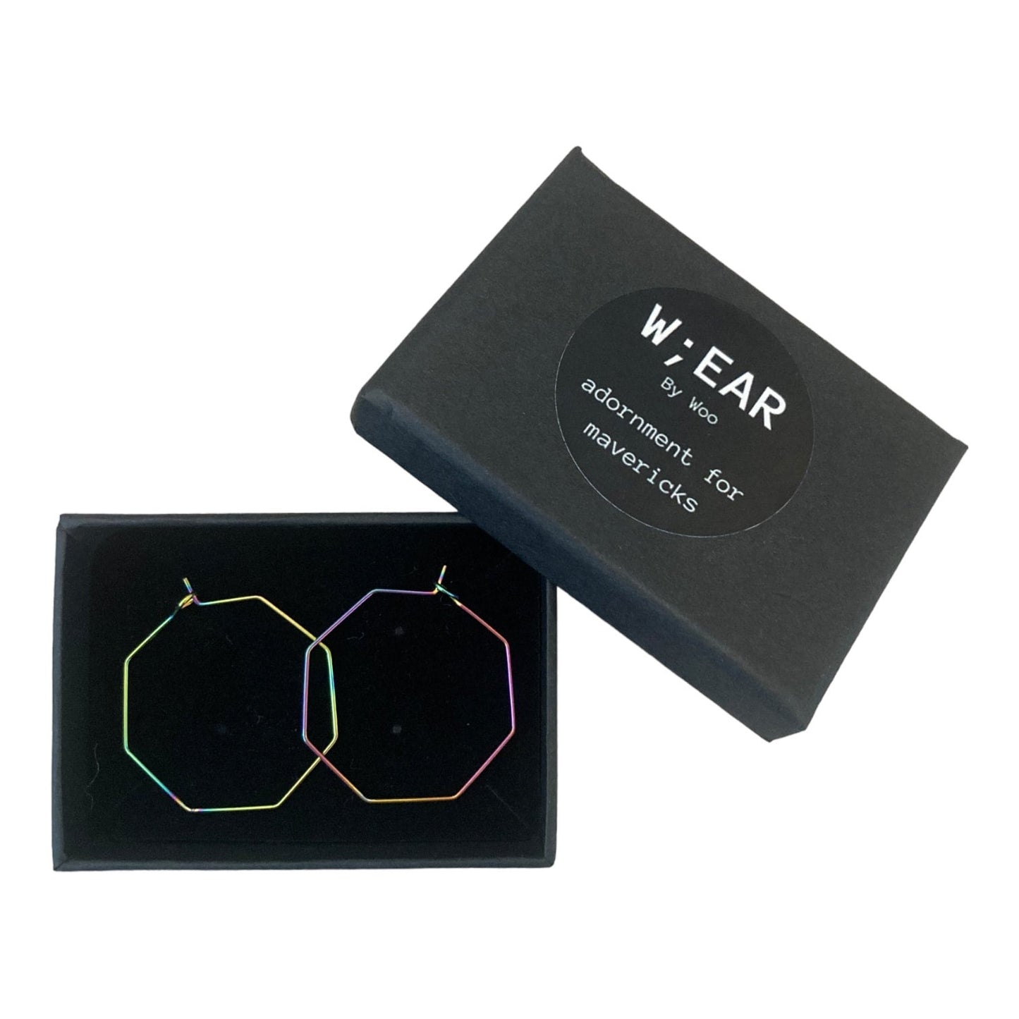 Wire rainbow octagon earrings