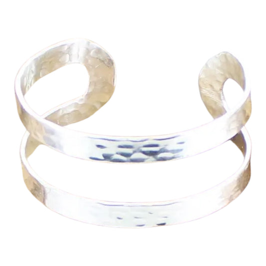 Beaten metal double bar cuff