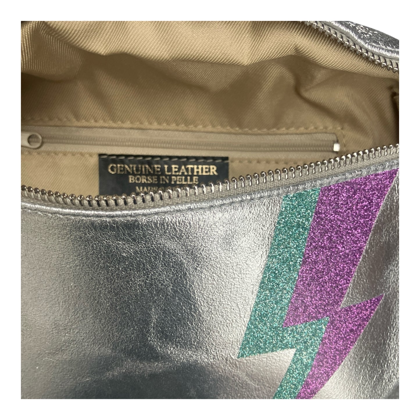 Superhero bum bag - silver, blue & pink flash