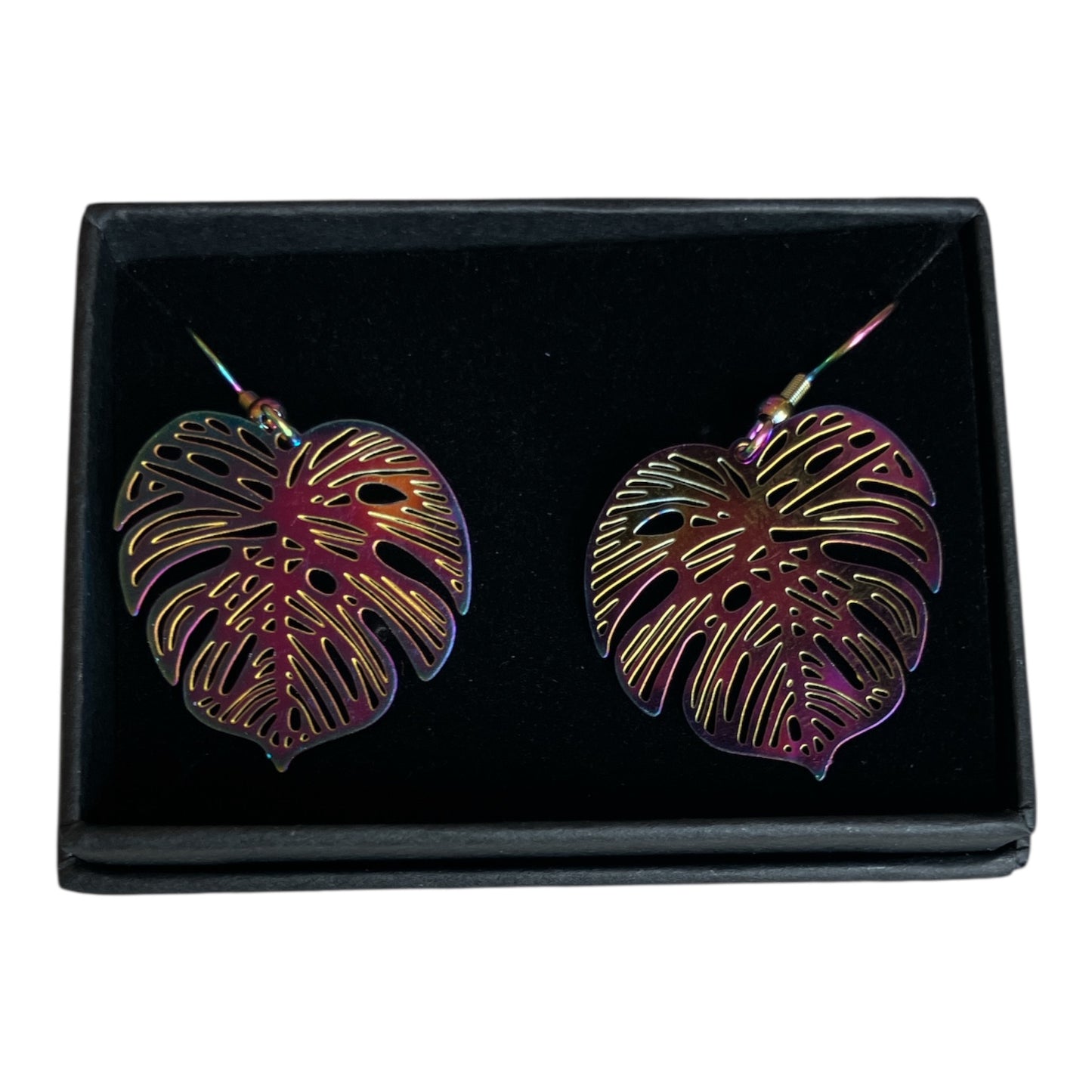 Rainbow monstera earrings
