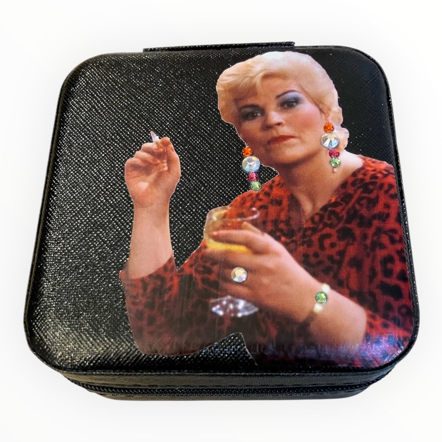 Travel jewellery box - black with Pat Butcher