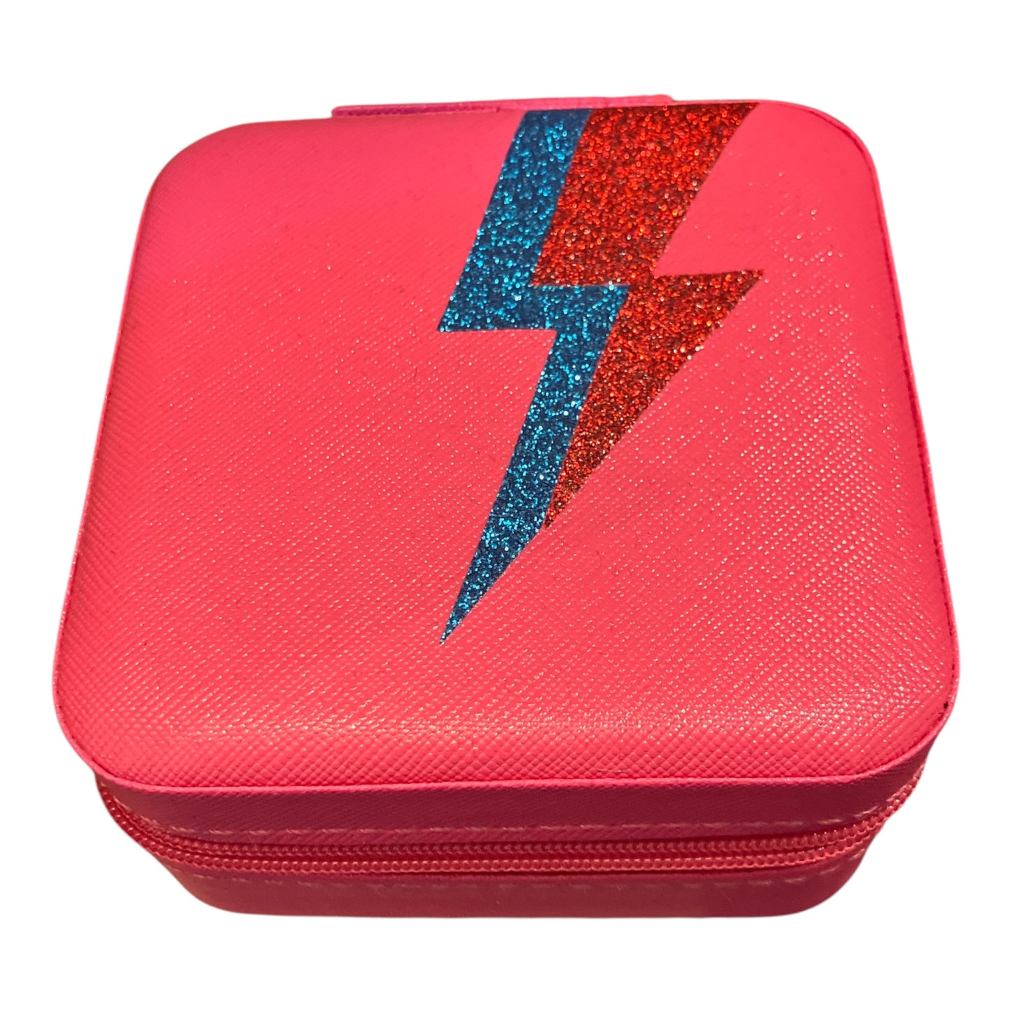 Travel jewellery box - pink with blue & red flash