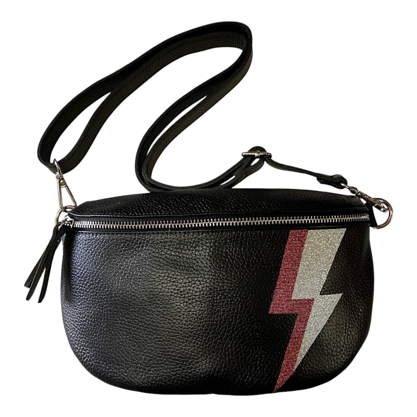 Superhero bum bag - black, pink & silver flash