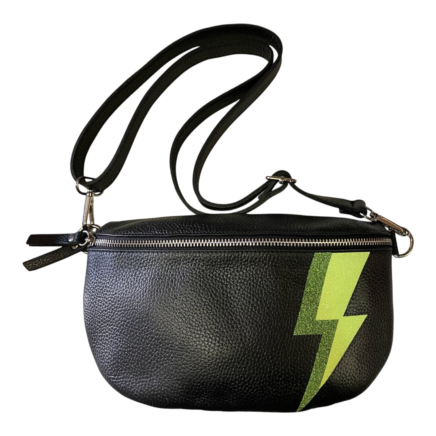 Superhero bum bag - black, green & fluro yellow flash