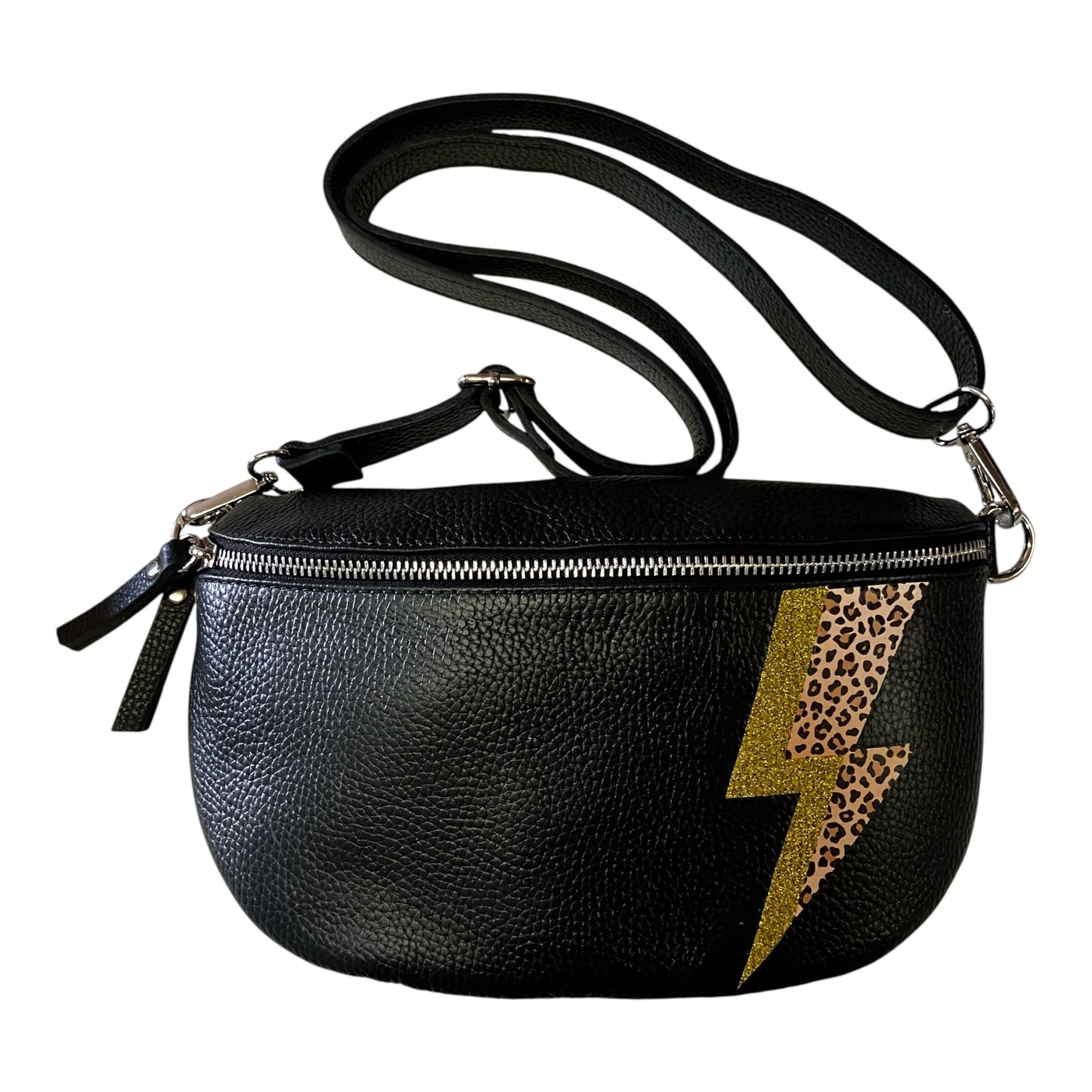 Superhero bum bag - black, gold & leopard print flash