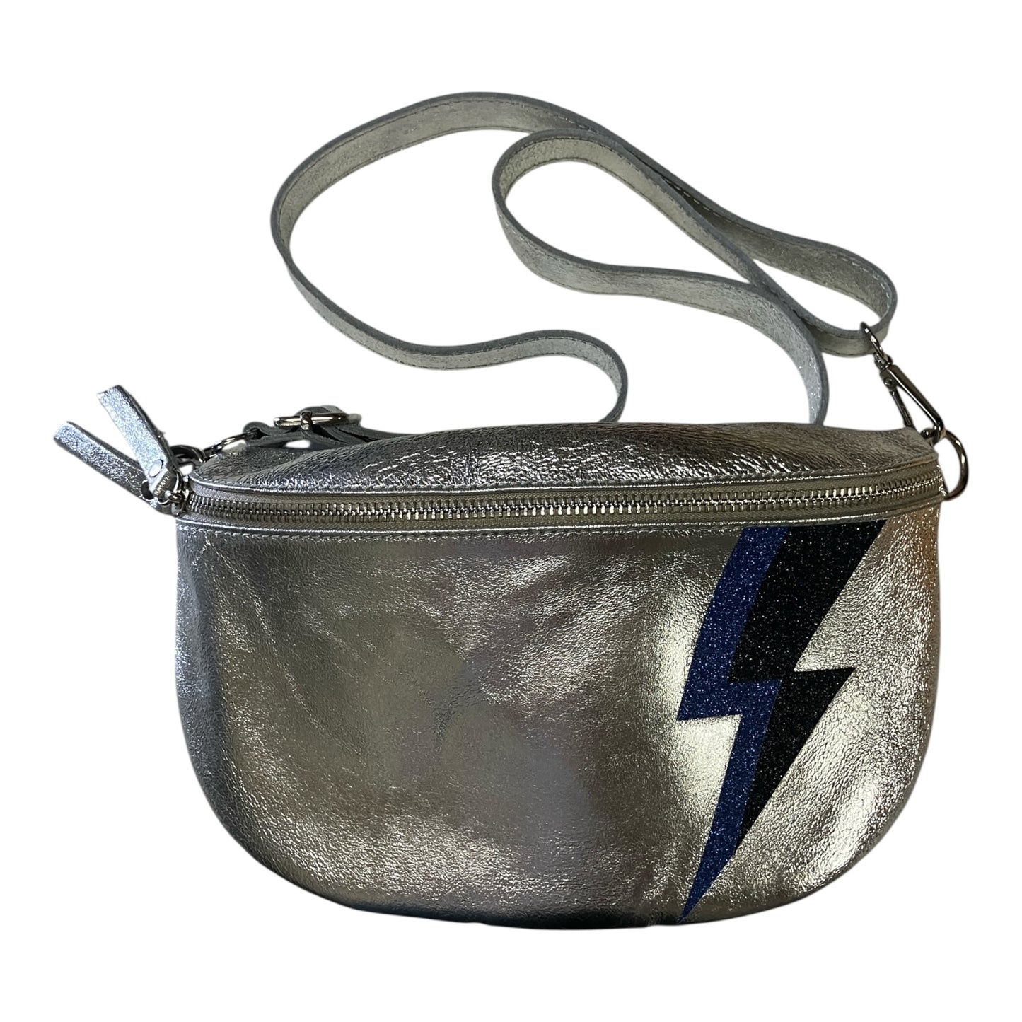 Superhero bum bag - silver, blue & black flash