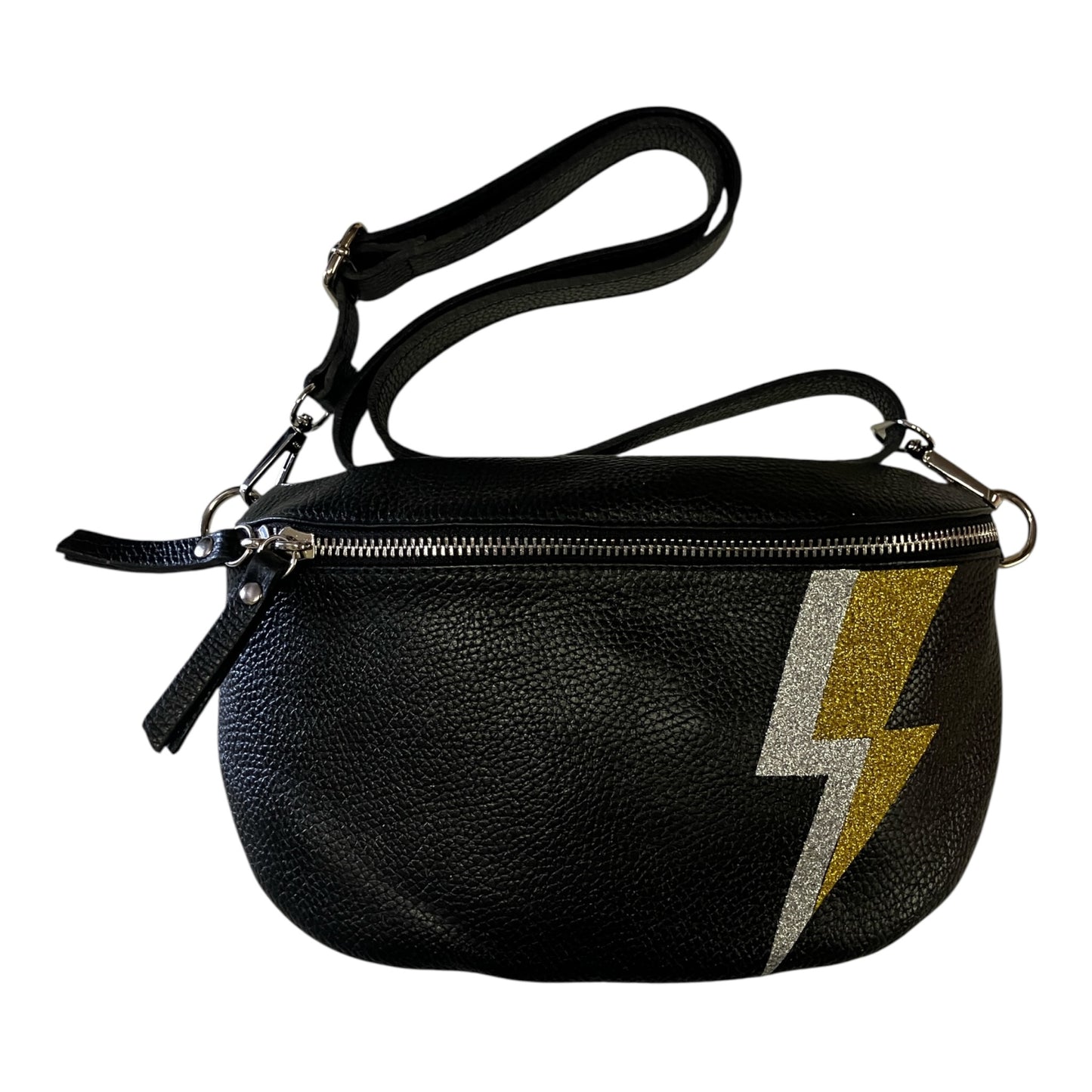 Superhero bum bag - black, silver & gold flash