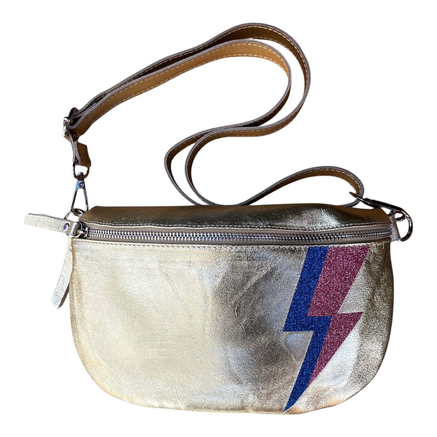 Superhero bum bag - gold, blue & pink flash