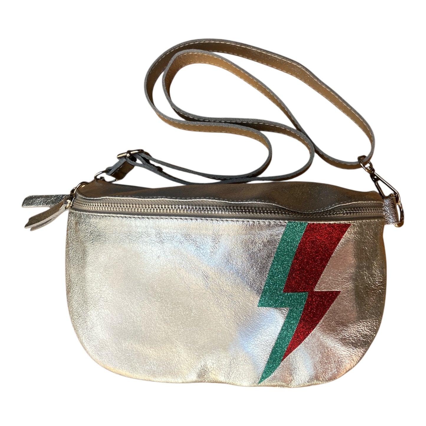 Superhero bum bag - silver, teal & red flash