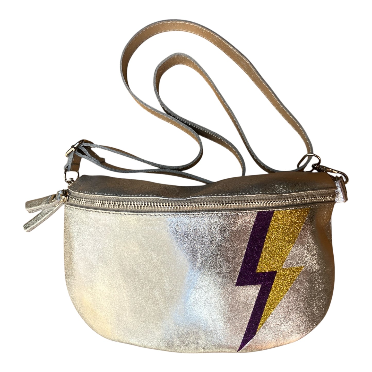 Superhero bum bag - silver, purple & gold flash