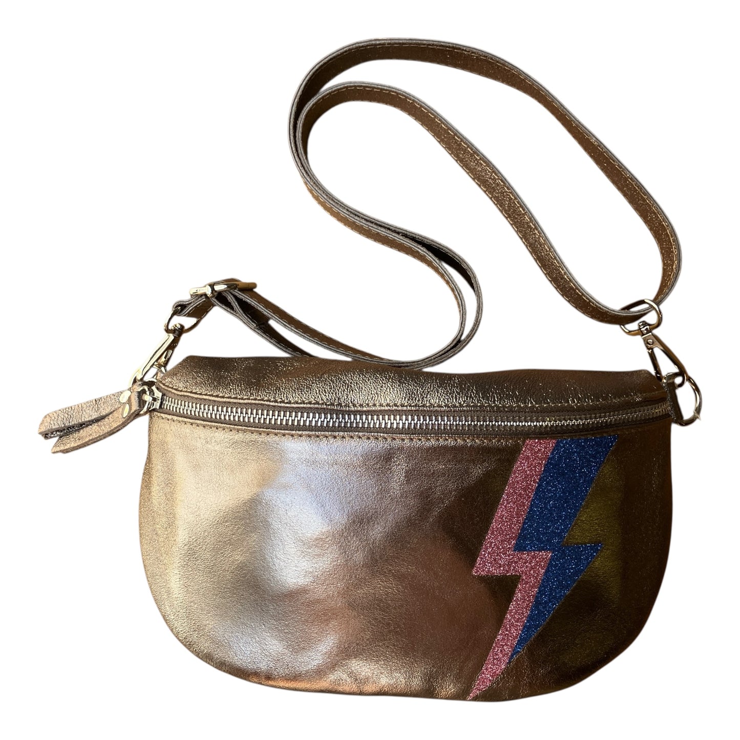 Superhero bum bag - bronze, pink & blue flash
