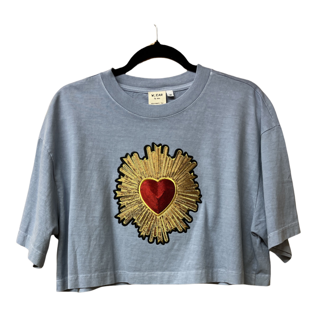 Sacred Heart Washed Denim Cropped Tee M