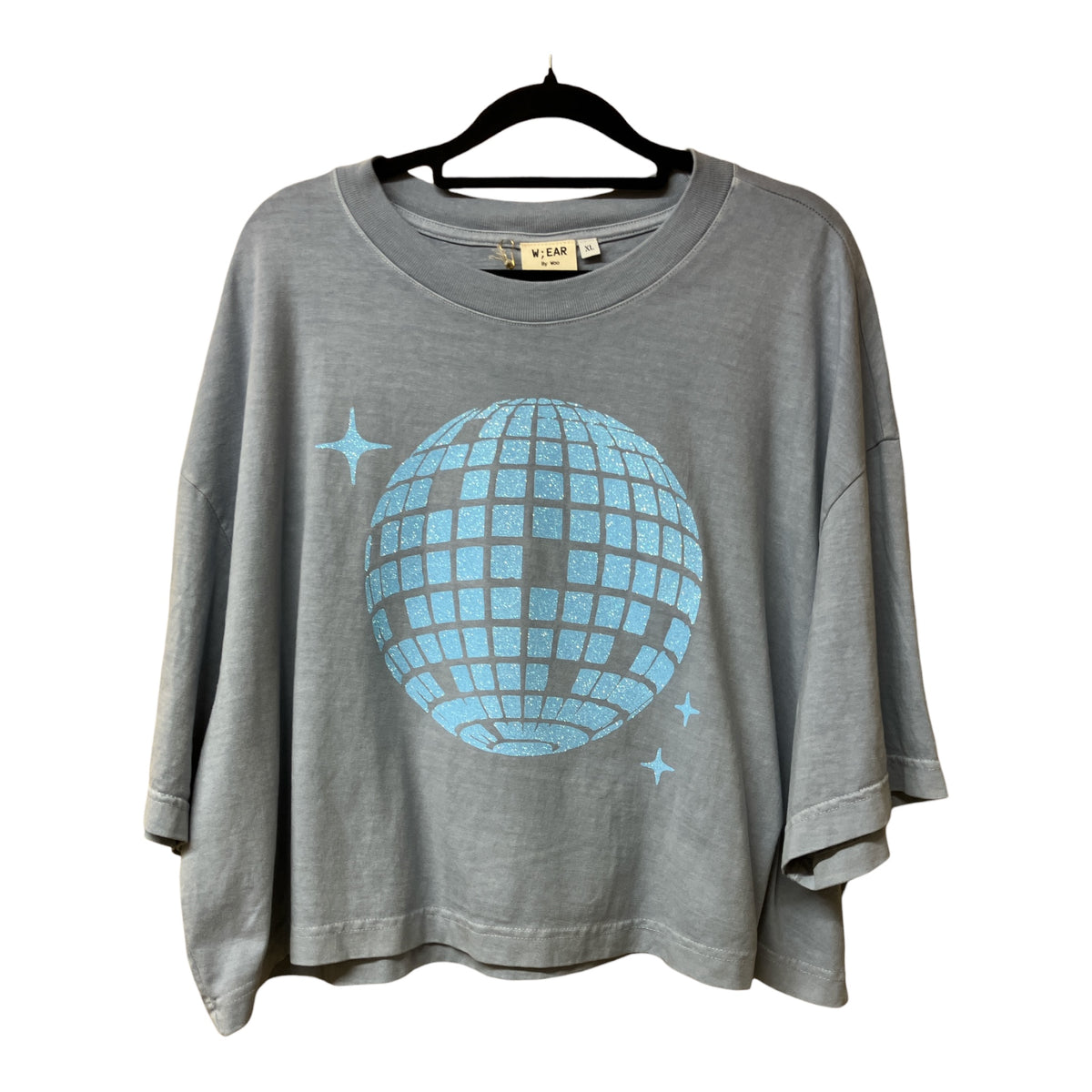 Disco Ball Washed Denim Cropped Tee XL