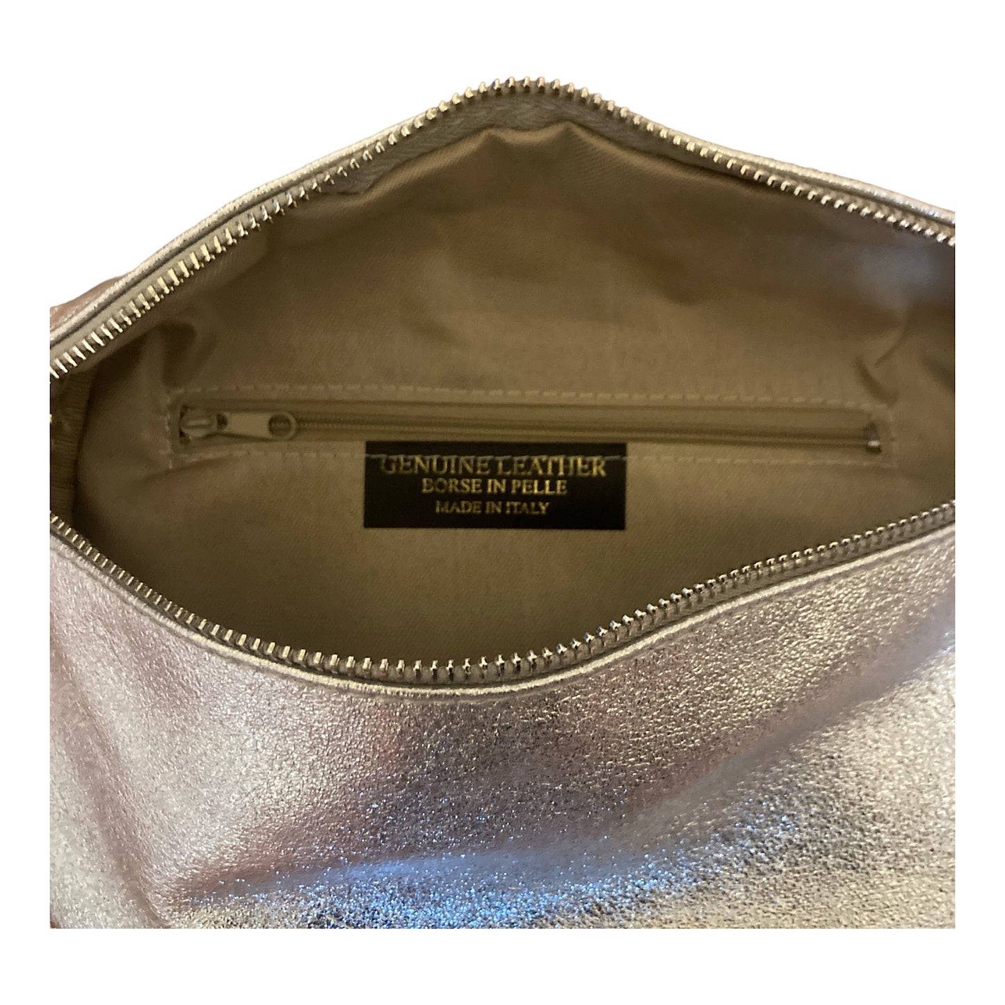 Leather crossbody/ belt bag silver