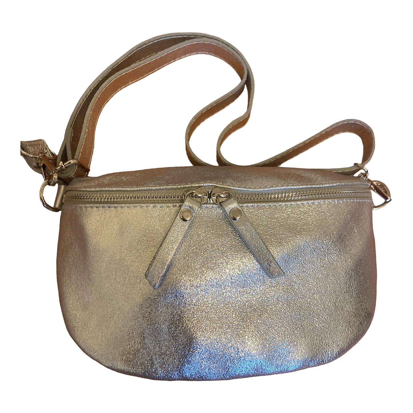 Leather crossbody/ belt bag silver