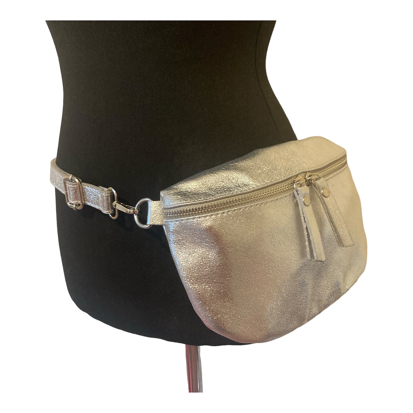 Leather crossbody/ belt bag silver