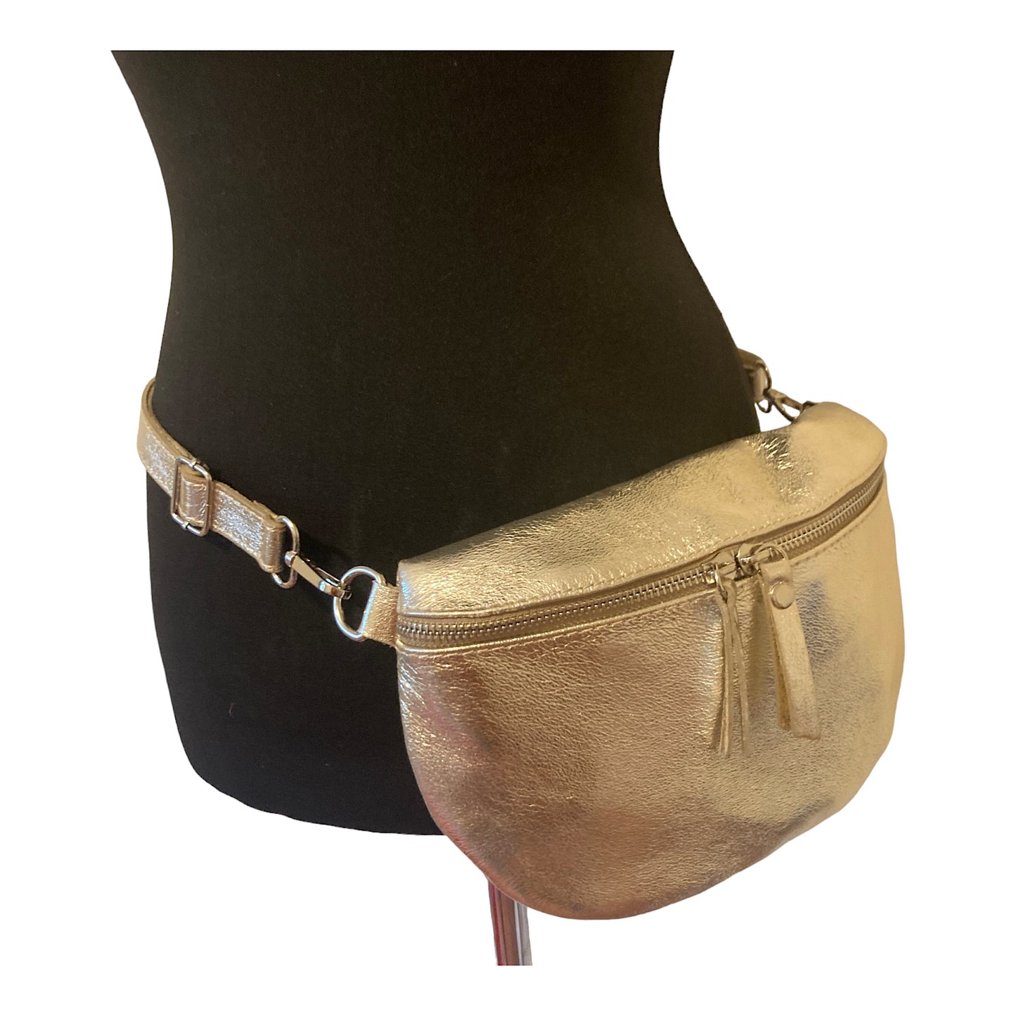 Leather crossbody/ belt bag gold