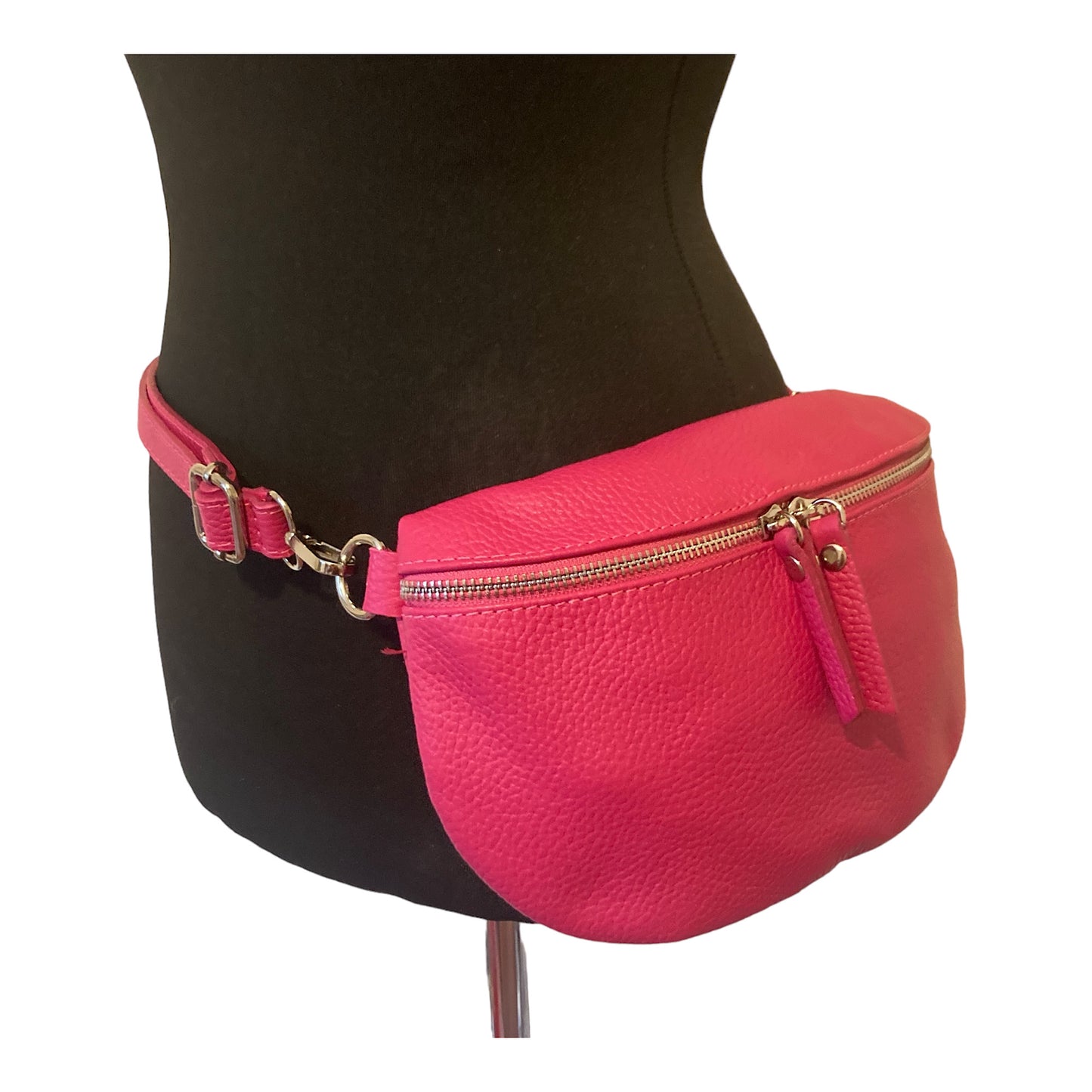 Leather crossbody/ belt bag fuchsia