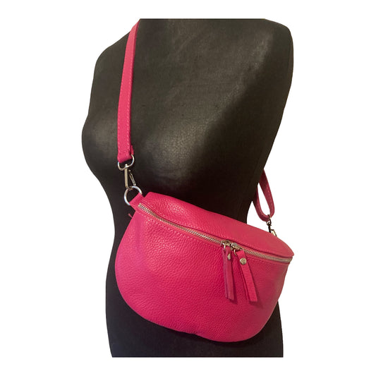 Leather crossbody/ belt bag fuchsia
