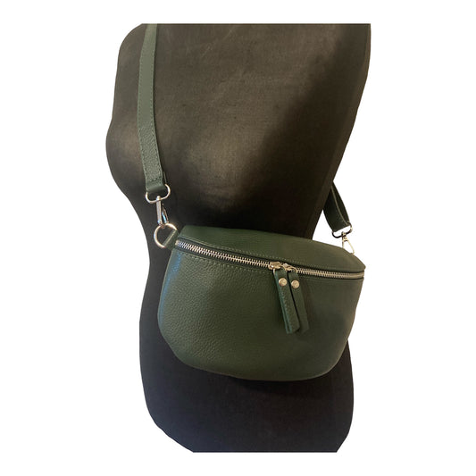 Leather crossbody/ belt bag bottle green