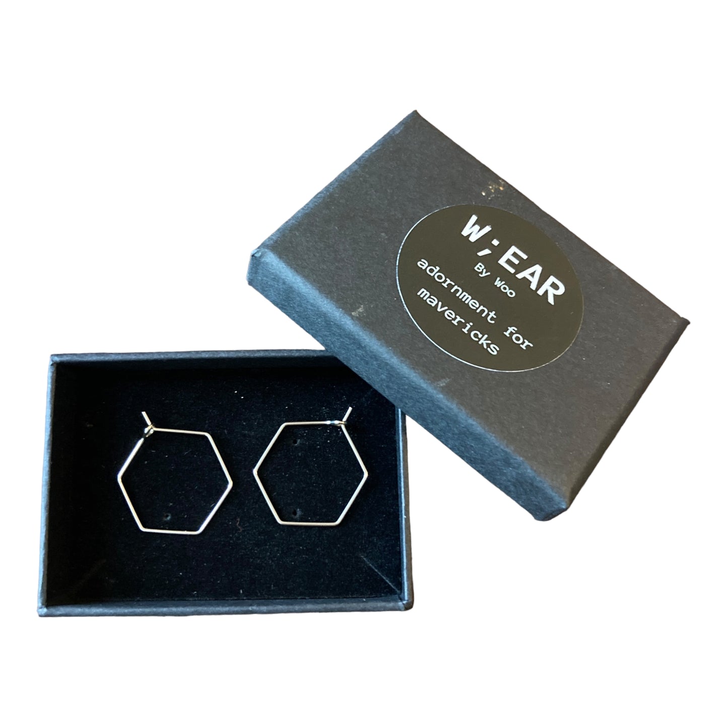 Wire mini silver hexagon earrings