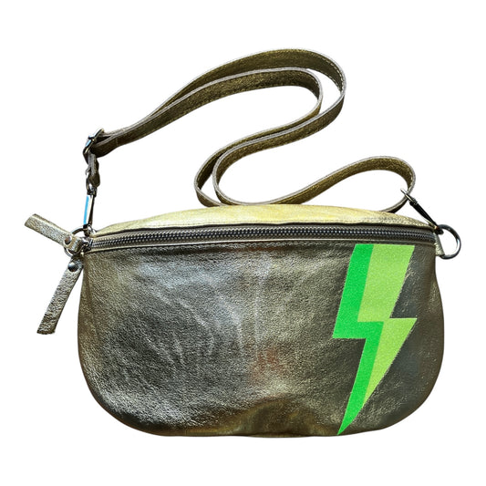 Superhero bum bag - gold, fluro green & yellow flash