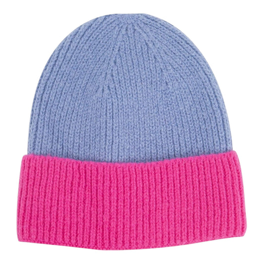 Two tone beanie hat blue & fuchsia
