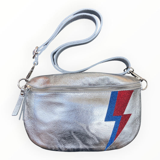 Superhero bum bag - silver, blue & red flash