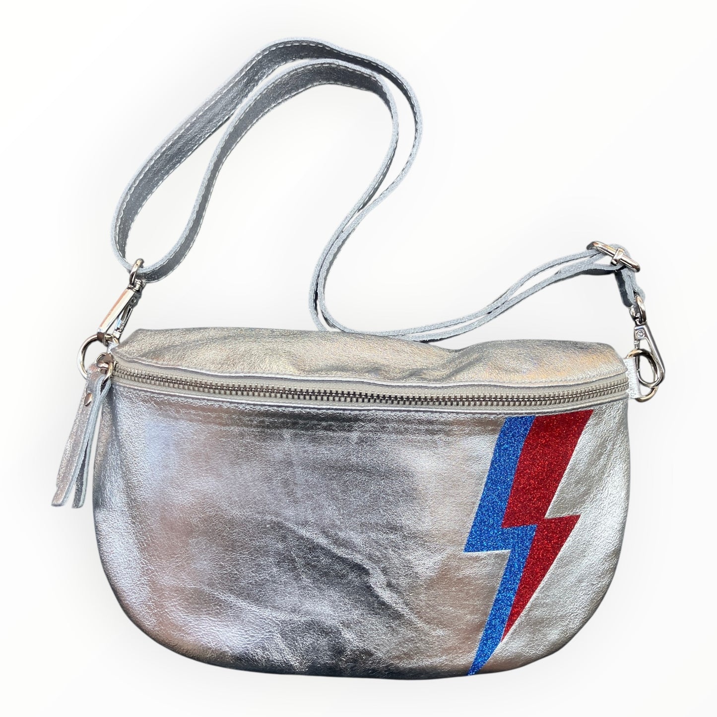 Superhero bum bag - silver, blue & red flash