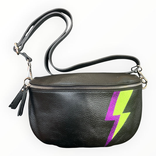 Superhero bum bag - black, purple & fluro yellow flash