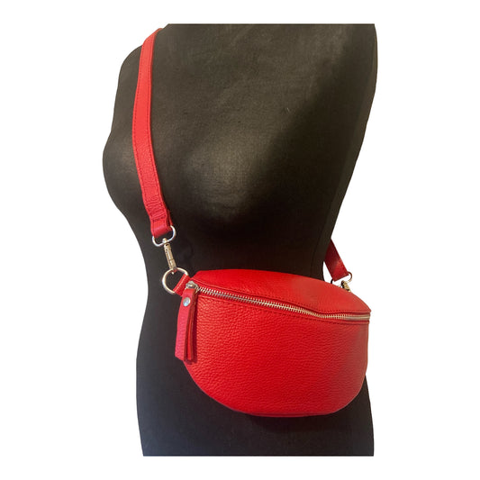 Leather crossbody/ belt bag red