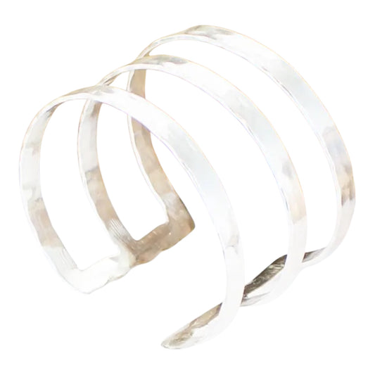 Beaten metal triple bar cuff