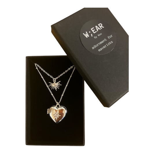 Moon & sun layered locket necklace