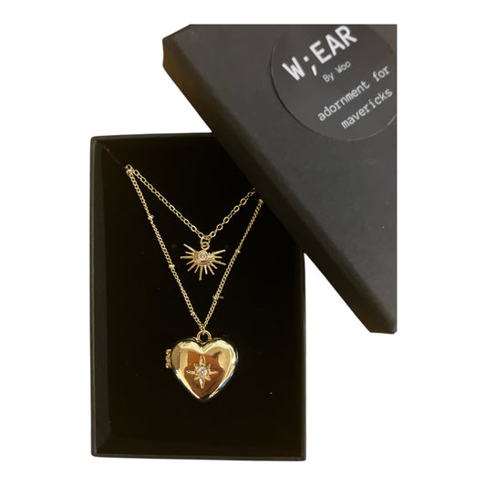 Moon & sun layered locket necklace