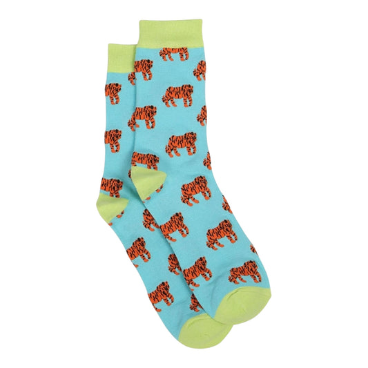 Tiger turquoise & green bamboo socks