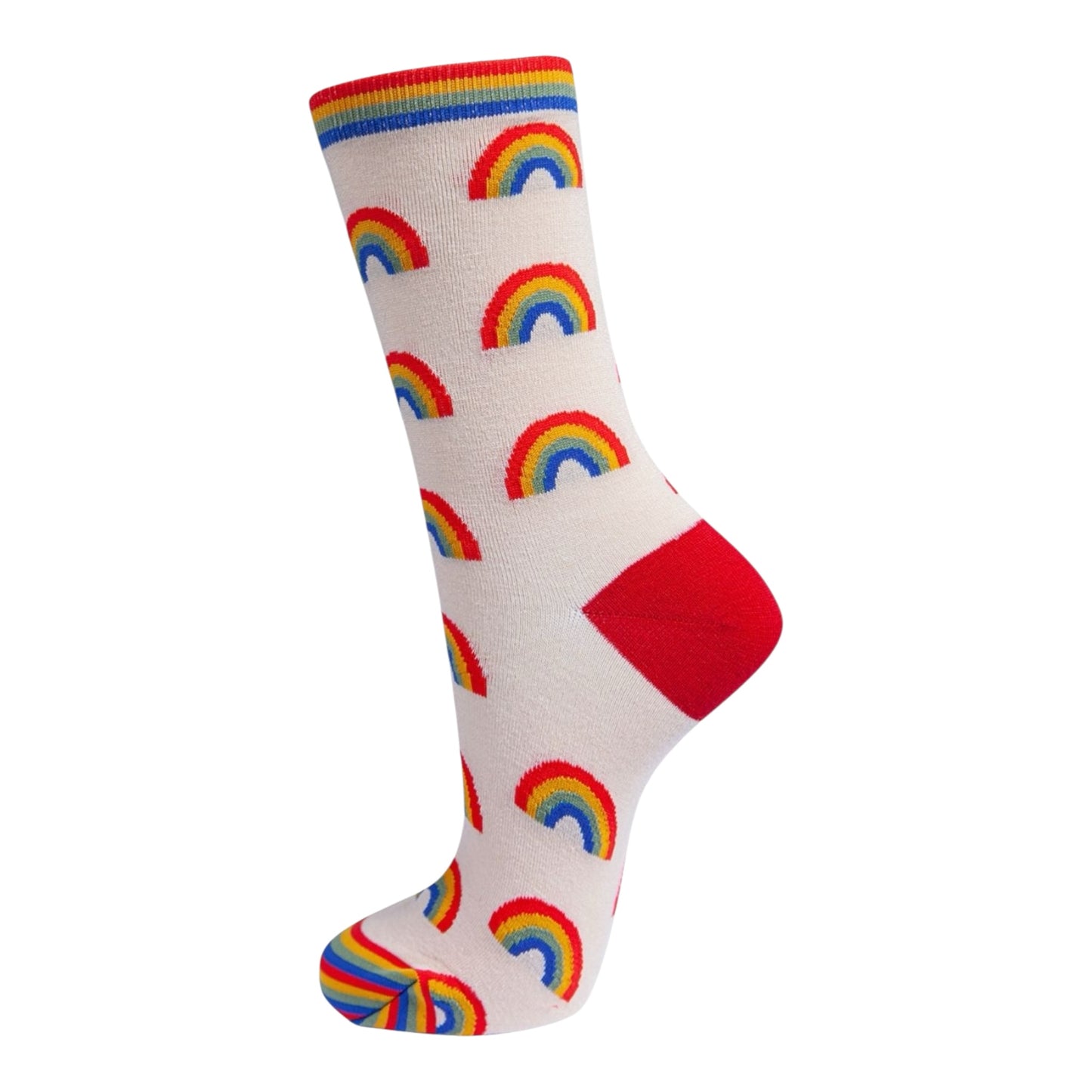 Rainbow cream/ red bamboo socks