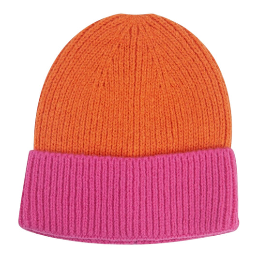 Two tone beanie hat orange & fuchsia