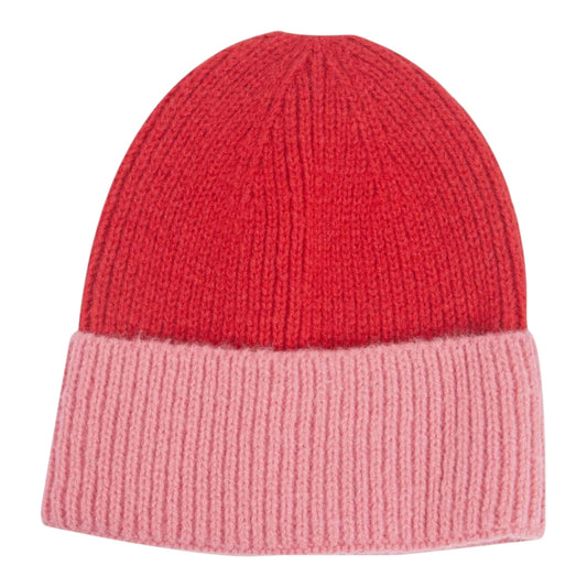 Two tone beanie hat red & pink