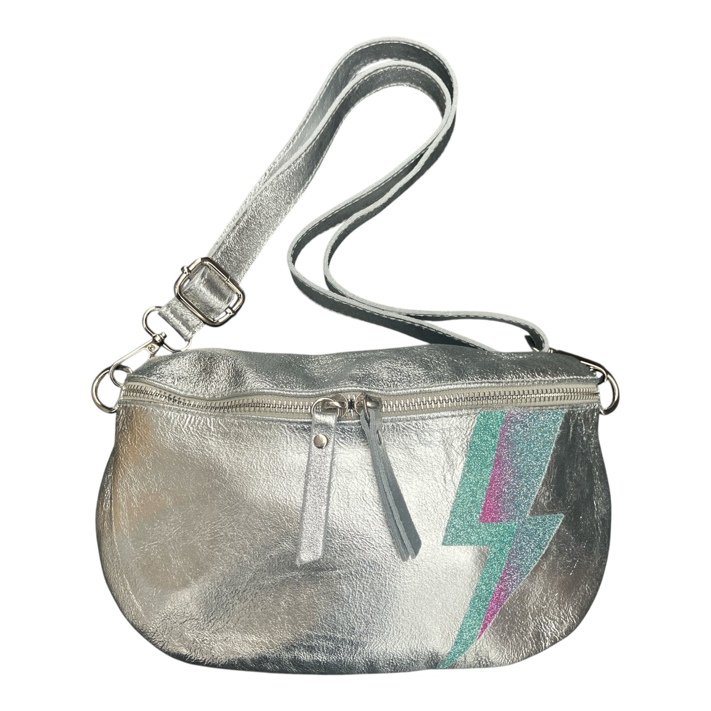 Superhero bum bag - silver, blue & pink ambre flash