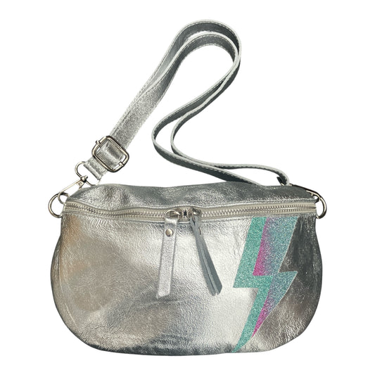 Superhero bum bag - silver, blue & pink ambre flash