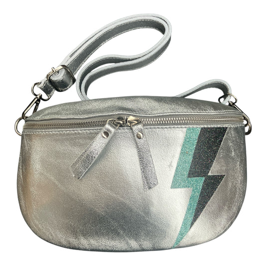 Superhero bum bag - silver, blue & black flash