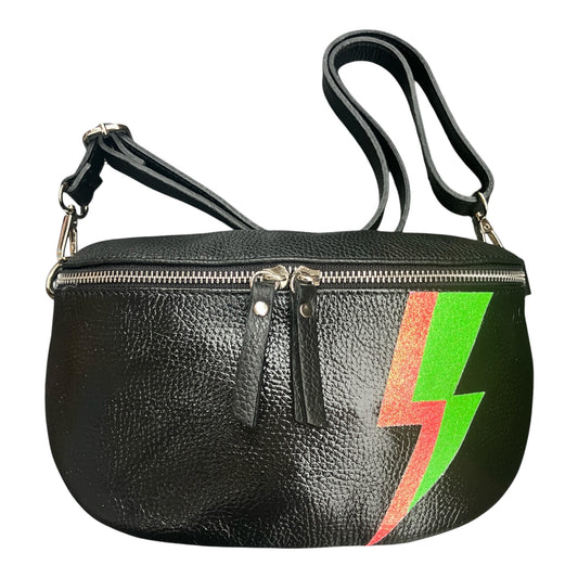 Superhero bum bag - black, pink & green flash