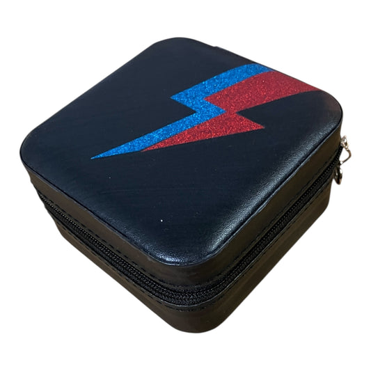 Travel jewellery box - black with blue & red flash
