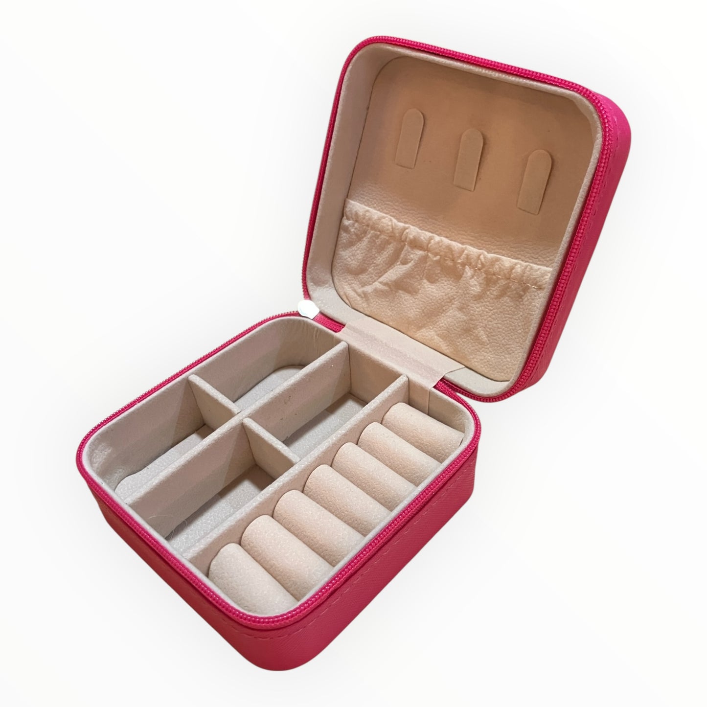 Travel jewellery box - pink with red & blue flash