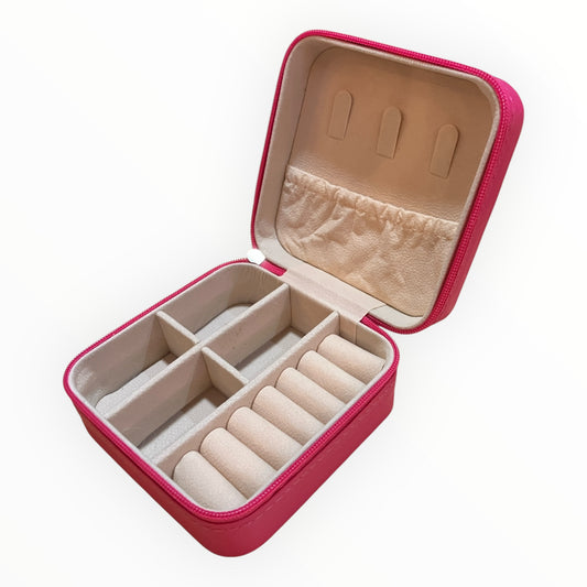 Travel jewellery box - pink with red & blue flash