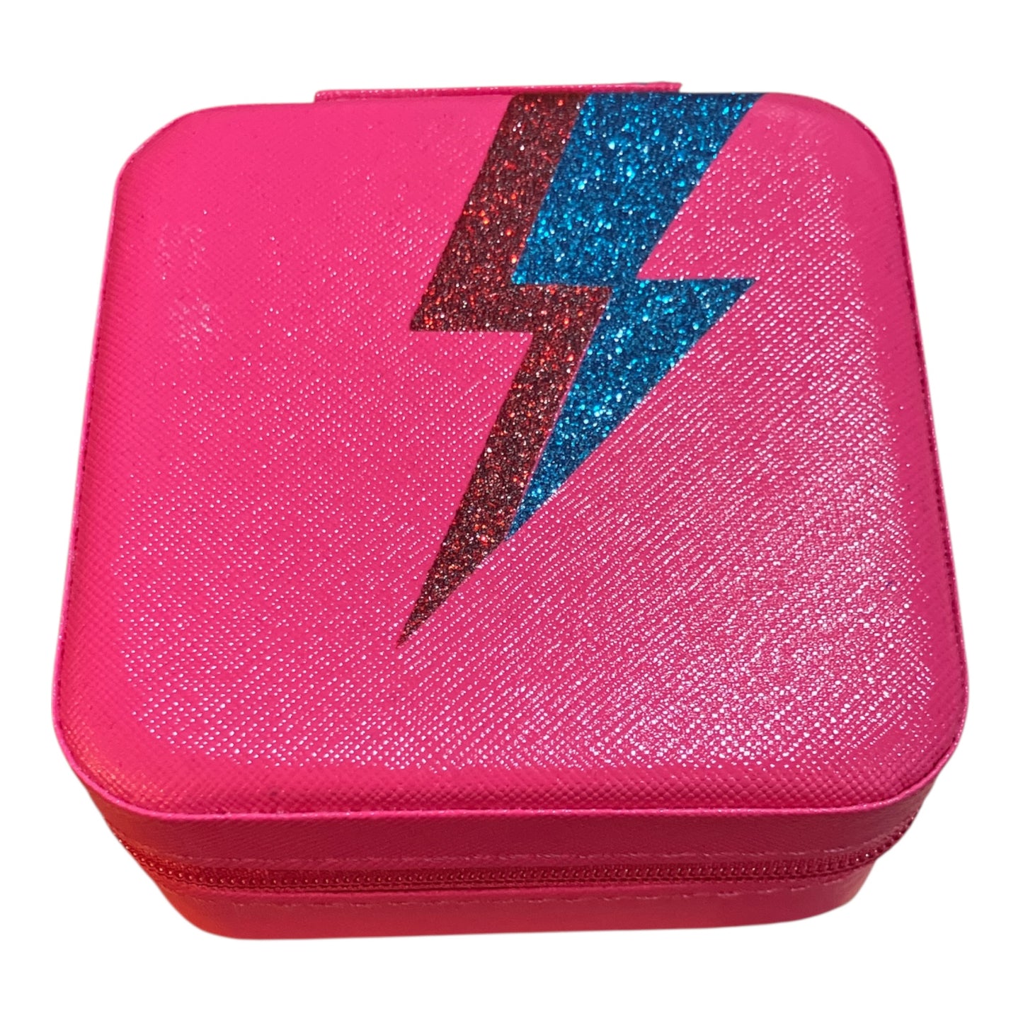 Travel jewellery box - pink with red & blue flash